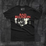 Playera negra de Bad Religion diseño logo Crossbuster frente serigrafía tacto cero transpirable.
