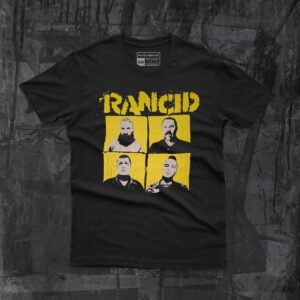 Playera negra de Rancid diseño Tomorrow Never Comes frente algodón premium.