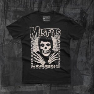 Playera negra de Misfits diseño Crimson Ghost calavera frente serigrafía tacto cero.
