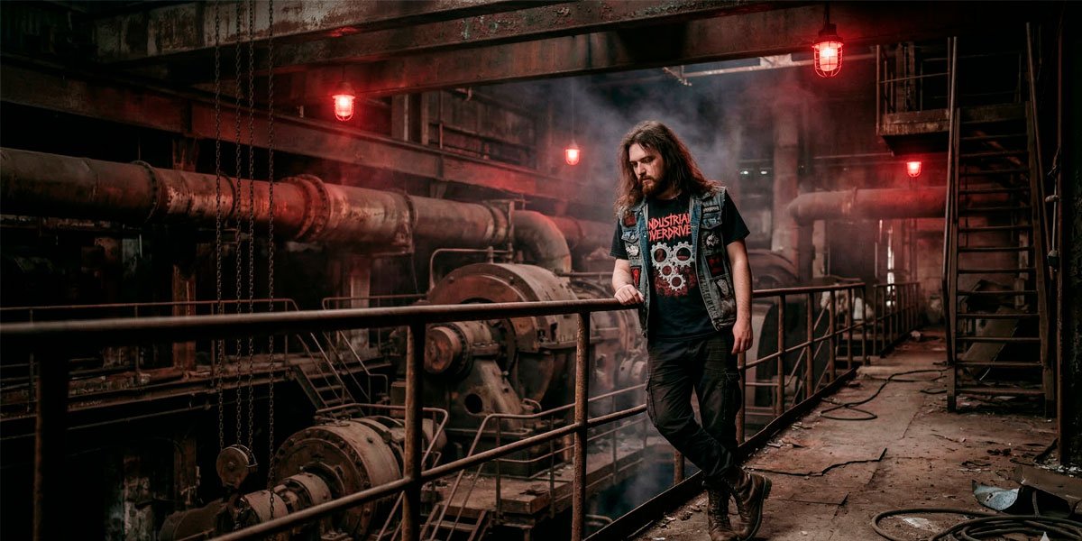 Estética industrial metal con fans usando playeras negras de metal